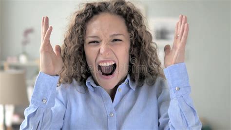 Shouting Screaming Curly Hair Woman In Anger Stock Photo Image Of