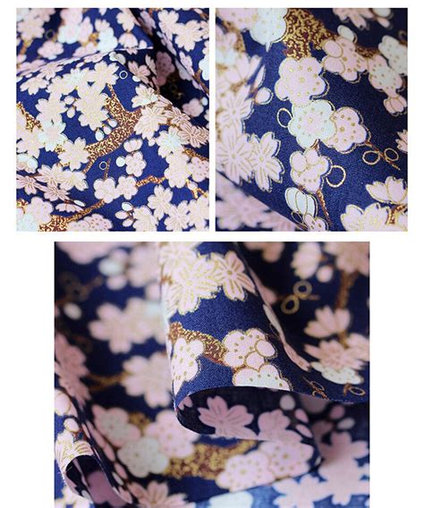 sakura flowers cotton fabric japanese kimono fabricplum etsy