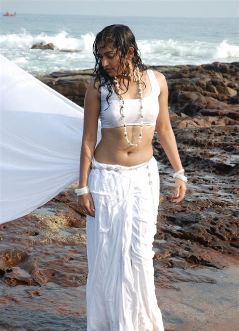 Madhavi Latha Hot Wet Navel Show Stills In White Saree Hot Blog Photos