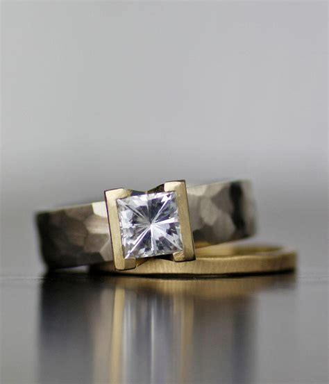 Moissanite Modern Engagement Ring Square Cut Diamond Or Moissanite
