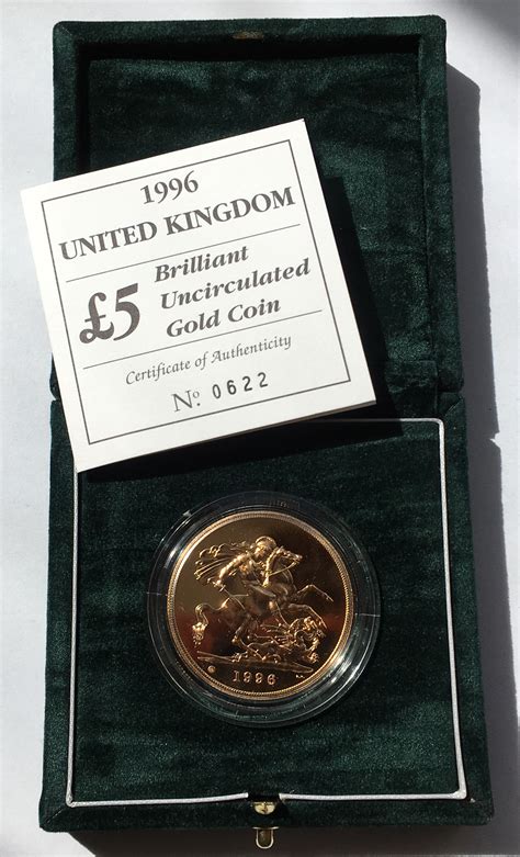 1996 Brilliant Uncirculated Gold Five Pounds For Sale M J Hughes Coins