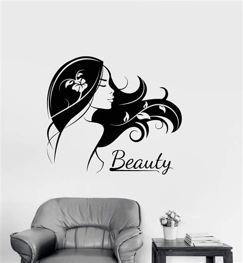 Vinyl Wall Decal Hair Beauty Salon Logo Beautiful Girl Lady Stickers