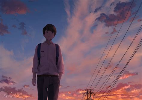 Wallpaper School Uniform Sky Scenic Walking Anime Boy Resolution