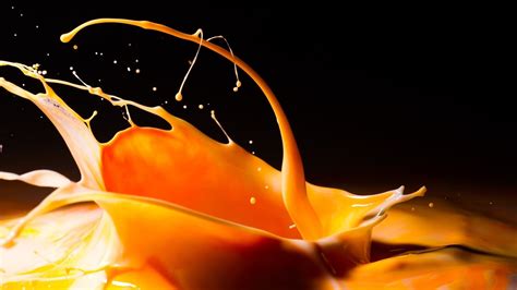 Orange Paint Splash In Black Background Hd Orange Aesthetic Wallpapers