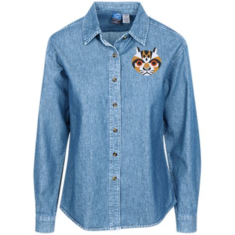 Ocelot Geometric Embroidered Women's Embroidered Long Sleeve Denim Shirt | Embroidered denim ...