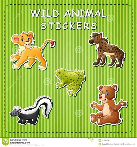 Cute Wild Animals Cartoon On Sticker Stock Vector Illustration Of Furry Adorable 123286700
