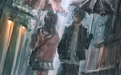 Hd Wallpaper Little Boy Little Girl Umbrella Rain Child Childhood