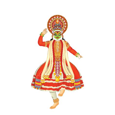 Kathakali Dancer Depicted In Performance On A White Mandala Background