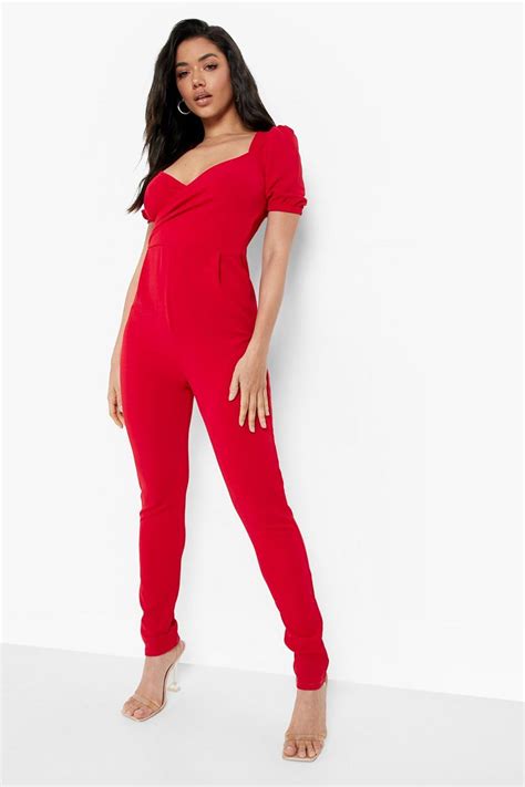 Womens Puff Sleeve Open Back Jumpsuit Boohoo Uk