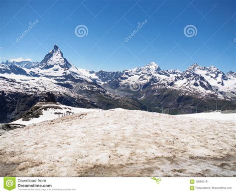 Matterhorn Peak In Sunny Day View From Gornergrat Train Station