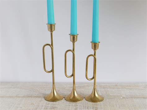 Vintage to antique candlestick holders / tall heavy vintage / you choose sold individually / wedding decor / farmhouse christmas centerpiece nestlings. Vintage Set of 3 Brass Trumpet Candlestick Holders ...