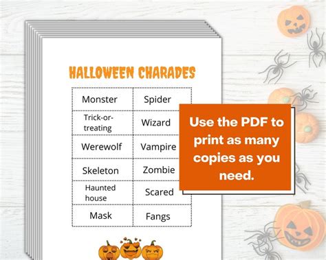 Editable Halloween Charades Printable Halloween Games Etsy