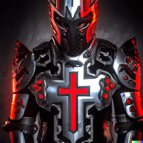 A Badass Cyborg Villain Dressed In A Futuristic Black Templar Armor With A Red Cross On The