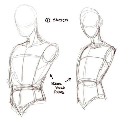 The Back And Side View Of A Mans Torso Showing How To Draw It