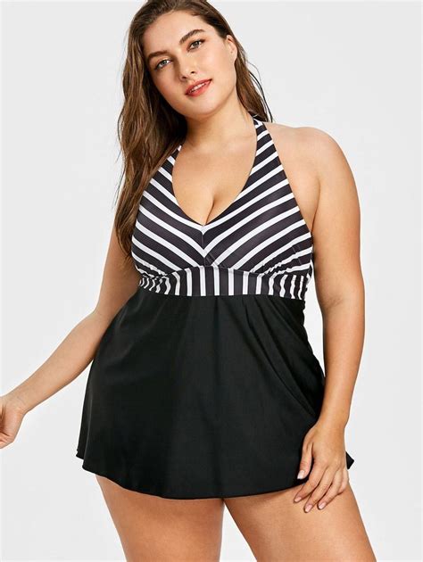 Plus Size Stripe Skirted Tankini Swimsuit Skirted Tankini Tankini
