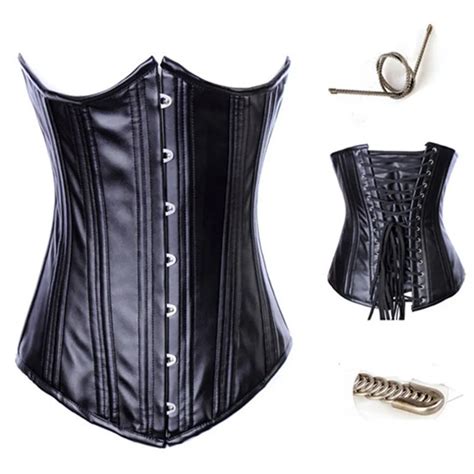 high quality deluex black faux leather steel boned underbust corset and bustier waist cincher in