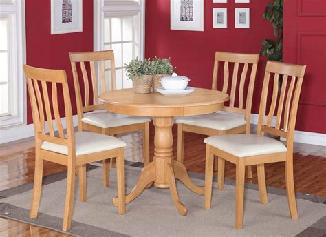 5PC Antique 36" Round Table with 4 Leather Upholstered ...