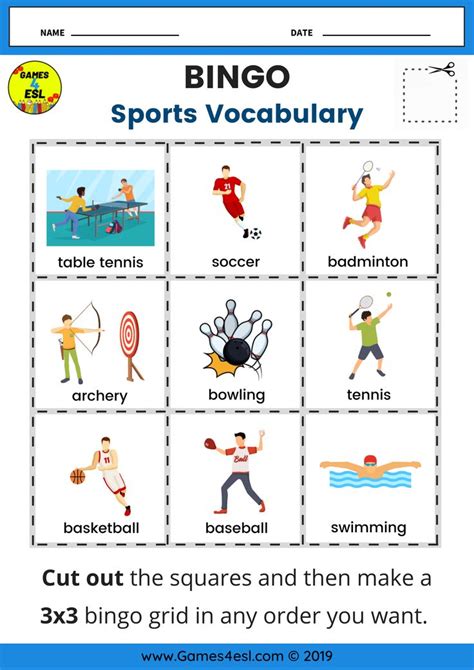 Sports Bingo Worksheet Esl Worksheets For Beginners Esl Worksheets