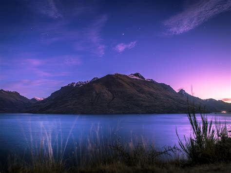 Lake Wakatipu Wallpaper 4k New Zealand Mountain Stars Sunset Dusk