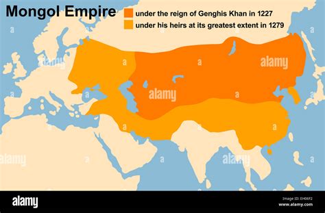 Genghis Khans Mongol Empire In 1227 And At Its Greatest Extent In 1279