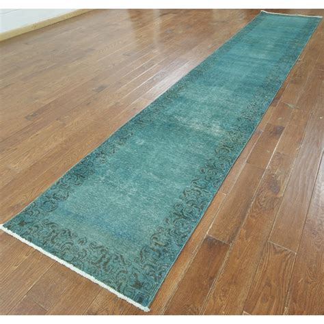 Hand Knotted Overdyed Teal Wool Runner Rug 27 X 165 Free Shipping