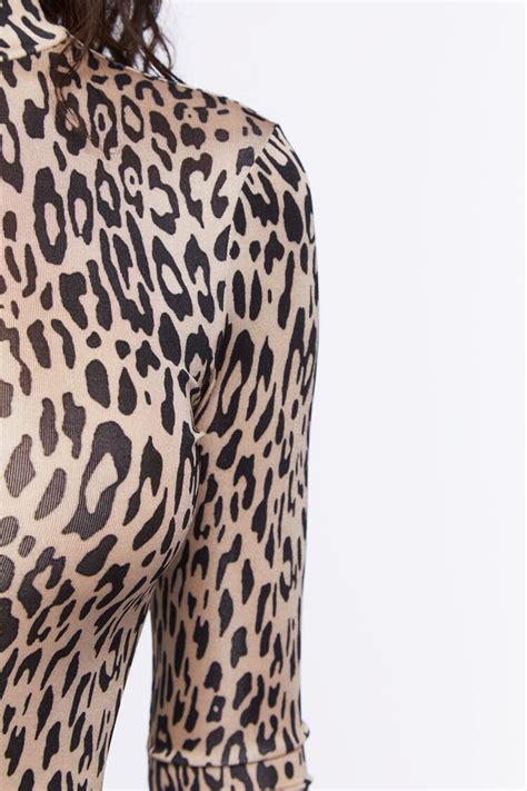 Leopard Print Mock Neck Bodysuit