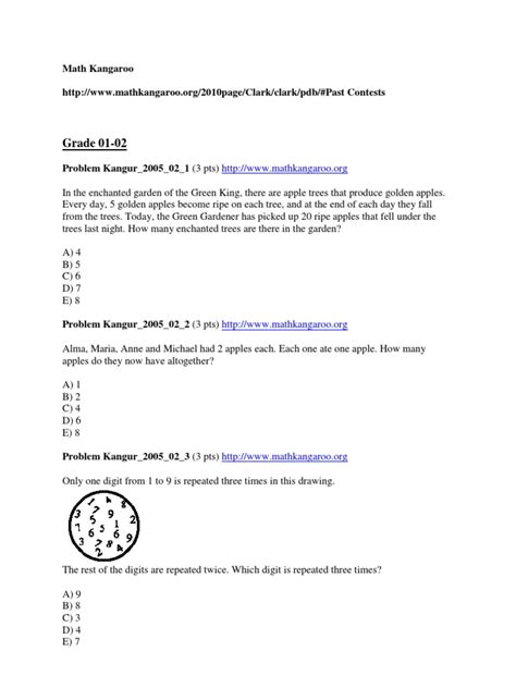 Math Kangaroo Practice Problems Grades 1 8
