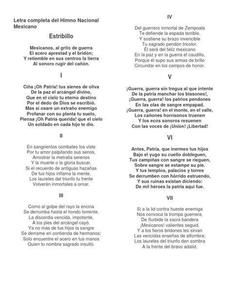 Himno Nacional Mexicano Completo En 2023 Letra Del Himno Nacional