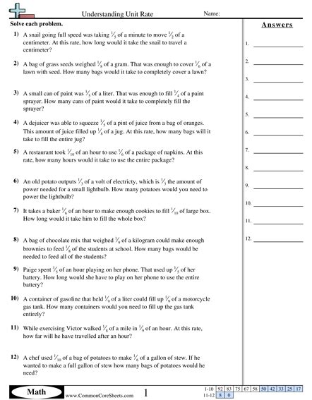 Select one or more questions using the checkboxes above each question. Ratio Worksheets - Understanding Unit Rate worksheet ...