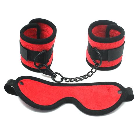 Smspade Red Bondage Handcuffs And Blindfold Super Solf Velvet Sex