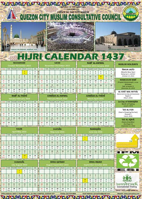 Official Hijri 1437 Calendar Ksa Calendar Template 2021
