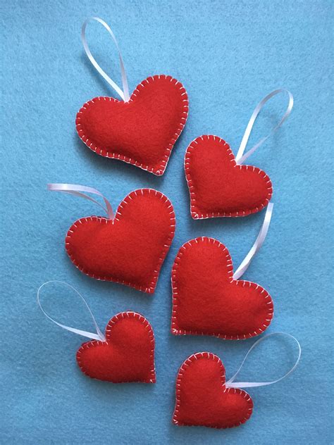 Handmade Red Felt Hearts Set Of 6 Valentines Hearts Christmas Tree