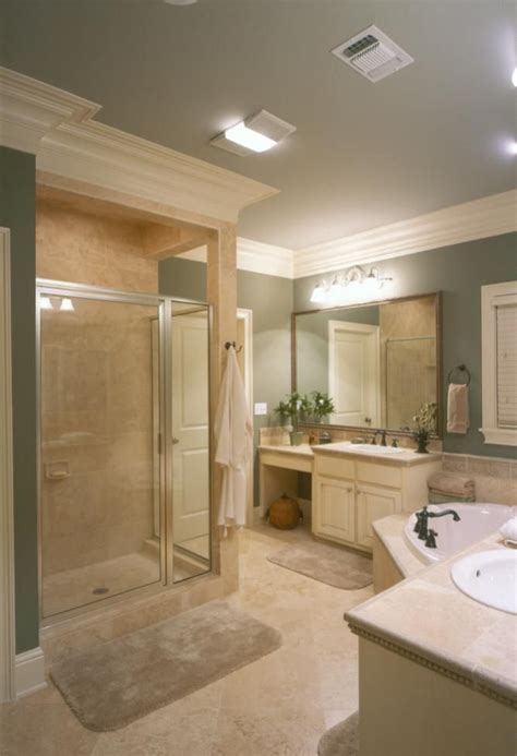 Study bathroom, travetine in the shower, calcatta on the counter top. master bathroom ideas photo gallery | Master bathroom with ...