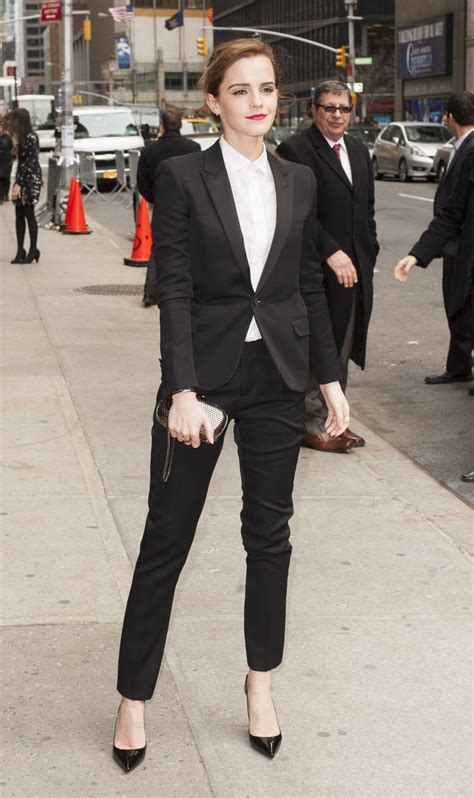 Emma Watson In Fitted Trouser Suit Arriving To The Late Show With David