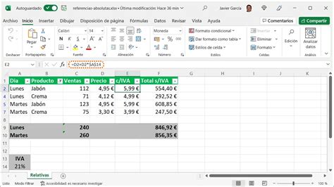 Las Referencias Relativas En Excel