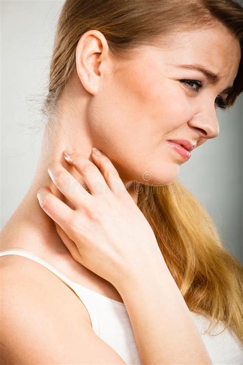 Woman Scratching Her Itchy Neck With Allergy Rash Stock Image Image