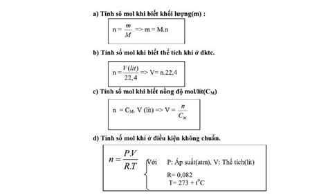 Công thức tính số mol Bài tập minh họa về số mol Hóa học