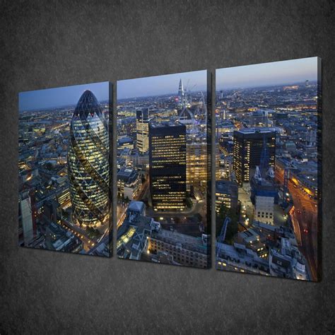 Night In London City Skyline 3 Panels Canvas Print Picture Wall Art