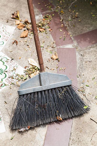 80 Working With Broom Sweeps Lawn From Fallen Leaves Stock Photos