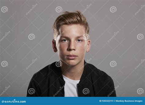 White Teenage Boy Looking To Camera Portraitfront View Horizontal