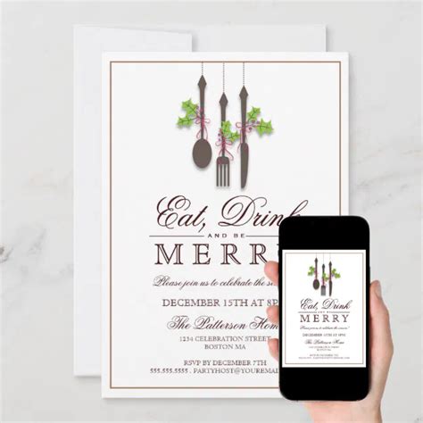 Eat Drink And Be Merry Christmas Holiday Party Invitation Zazzle