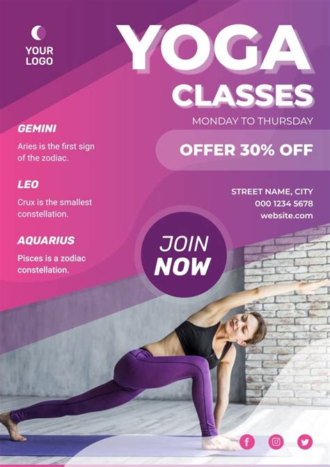 free yoga classes gym offer poster template to edit