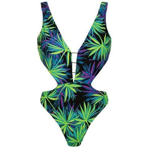 Kendall Kylie At Topshop Palm Print Plunging One Piece Swimsuit
