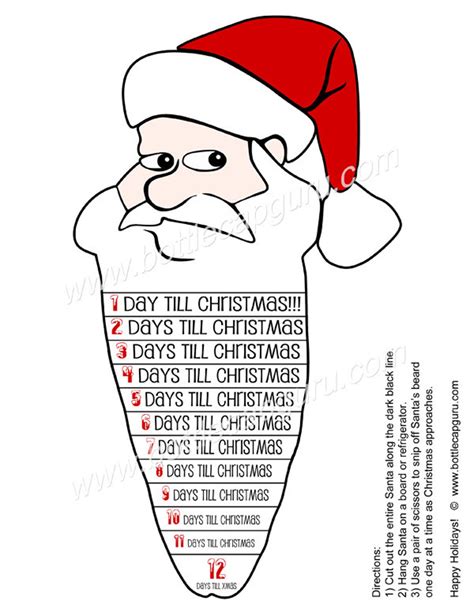 Printable Santa Beard 12 Day Christmas Countdown Advent Calendar