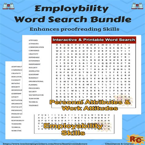 Employability And Personal Attributes Word Search Bundle From Resources