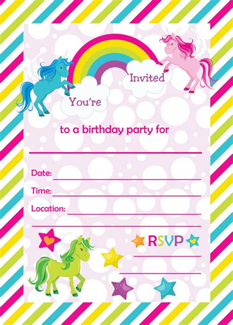 Free Printable Unicorn Rainbow Invitation Template Printable Unicorn