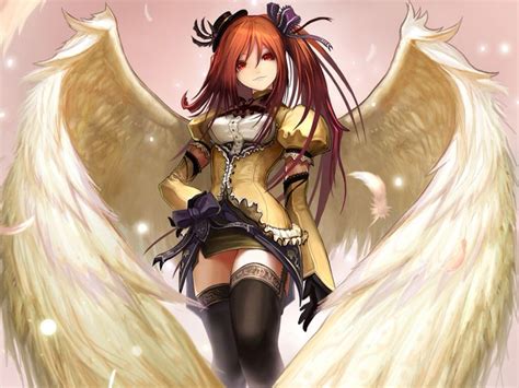 Anime Angel Wings Orange Hair Girl Red Eyes Anime