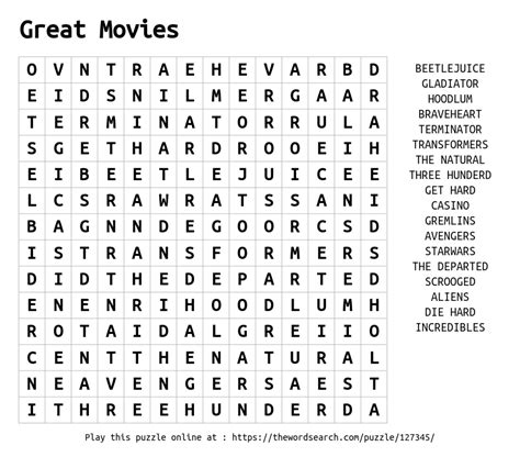 Download Word Search On Great Movies