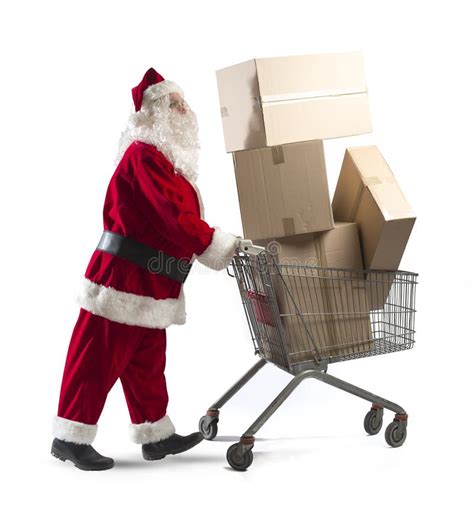 Santa Claus With Shopping Cart Stock Image Image Of Carton T
