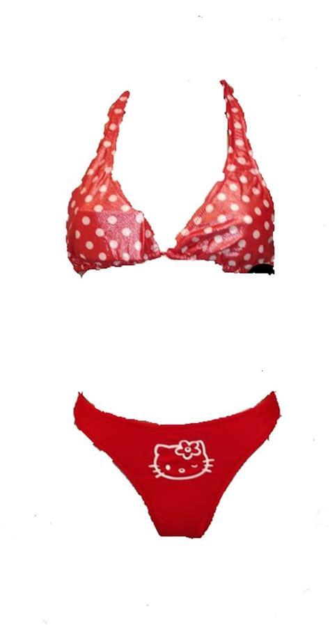 05132 Bikini Para Mujer Diseño De Hello Kitty Tanga Con Lunares Rojo